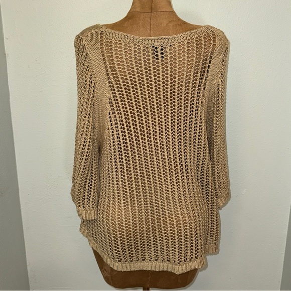 Lane Bryant Open Stitch Sweater Poncho, Crochet, Tan, Sz 14-20, Acrylic - Picture 4 of 6
